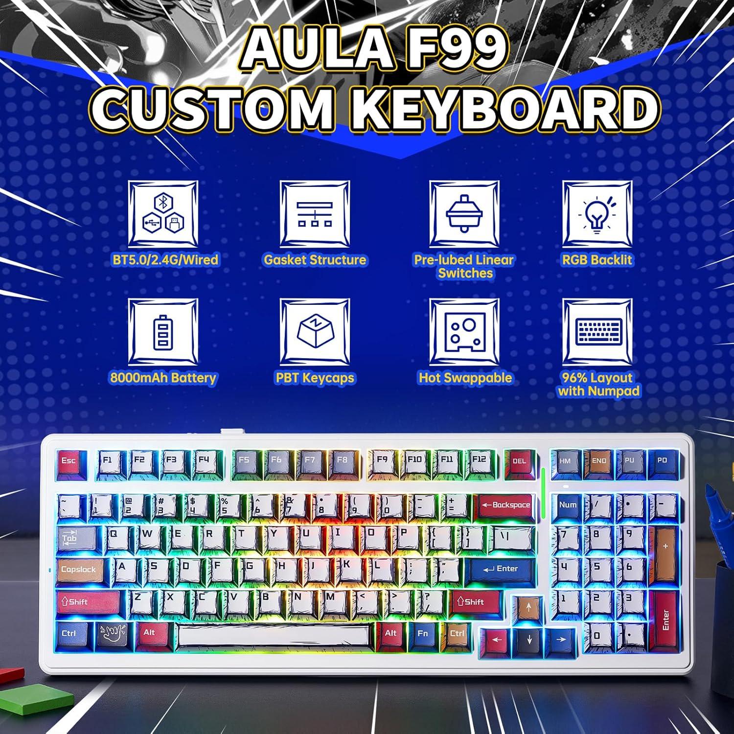 Teclado Mecánico Inalámbrico AULA F99 RGB 99 Teclas