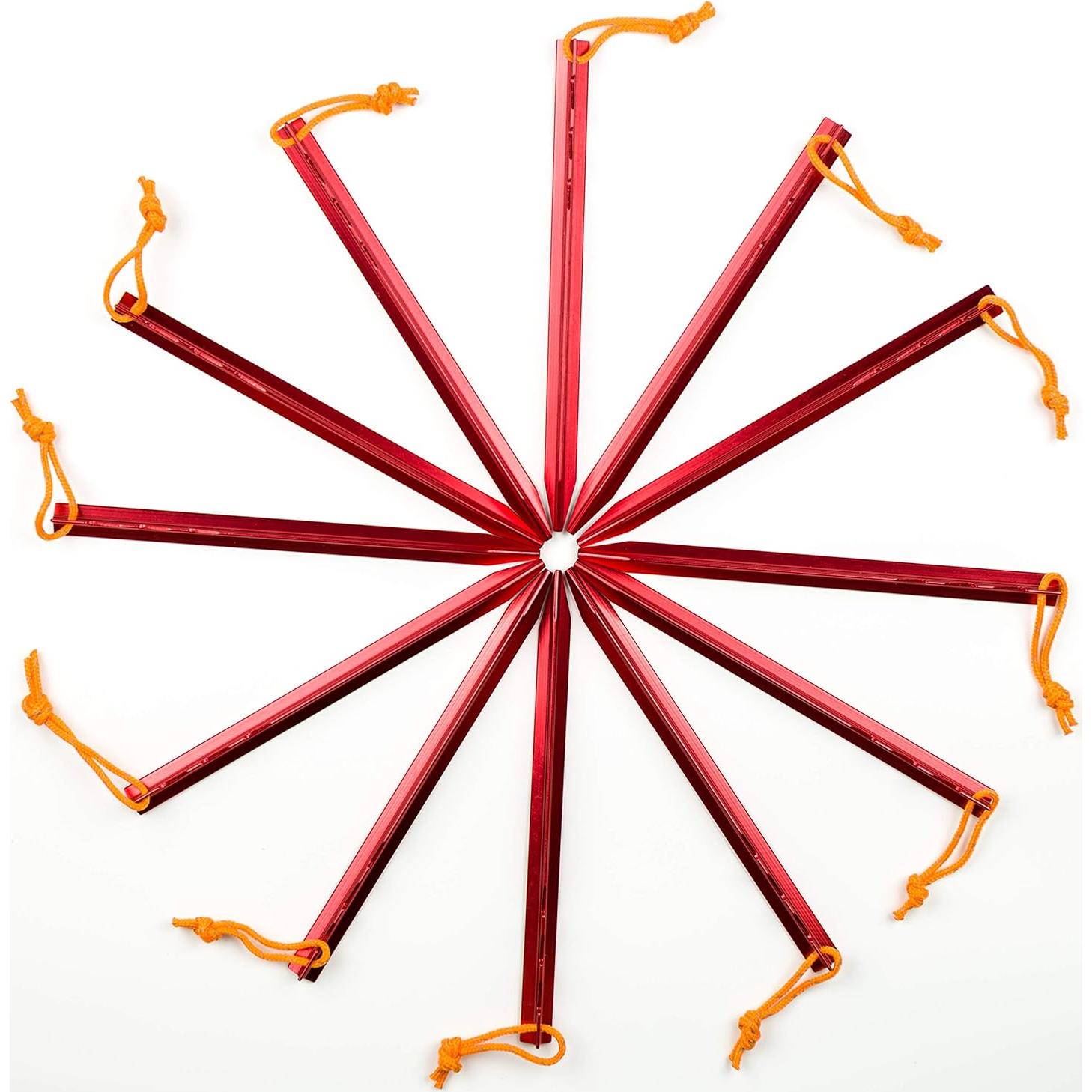 Aluminum Alloy Tent Stakes Pegs, 12-Pack Aluminum Ground Pegs with Reflective Pull Ropes, Lightweight Metal Stakes Pegs for Camping Tents Hammocks