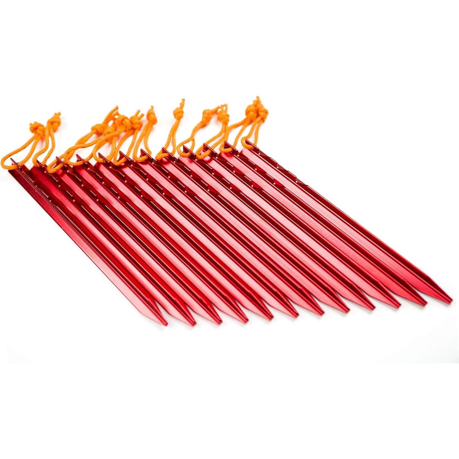 Aluminum Alloy Tent Stakes Pegs, 12-Pack Aluminum Ground Pegs with Reflective Pull Ropes, Lightweight Metal Stakes Pegs for Camping Tents Hammocks