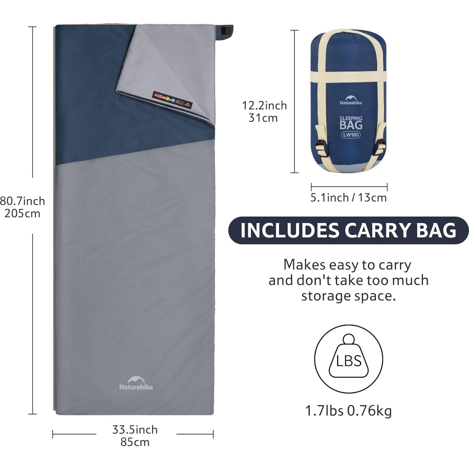 Saco de Dormir Naturehike Ultraligero 15°C/0°C Compacto