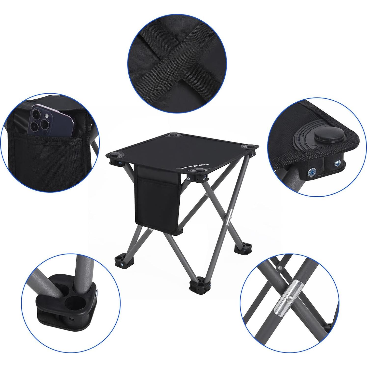 Taburete Plegable Roptat 33x33cm Negro para Camping y Playa