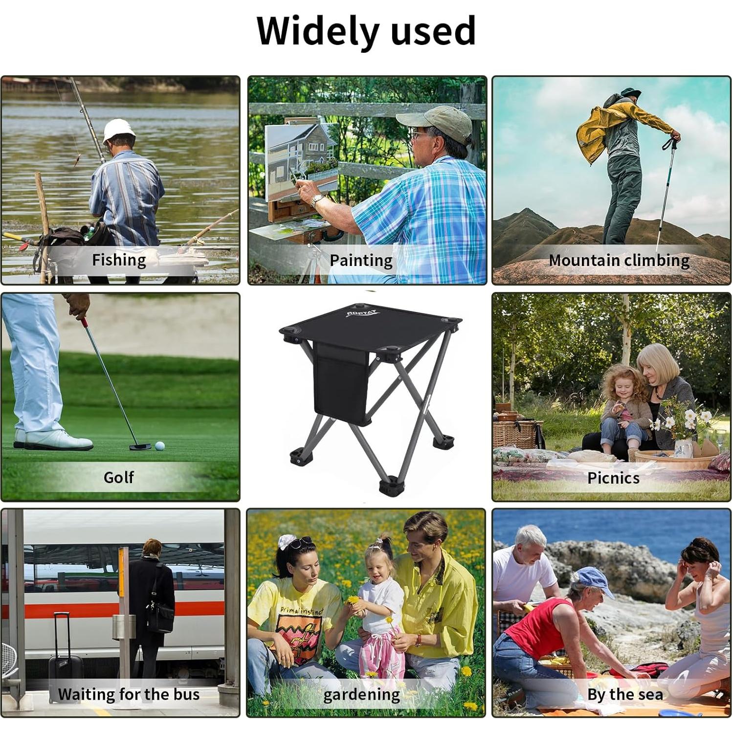 Taburete Plegable Roptat 33x33cm Negro para Camping y Playa