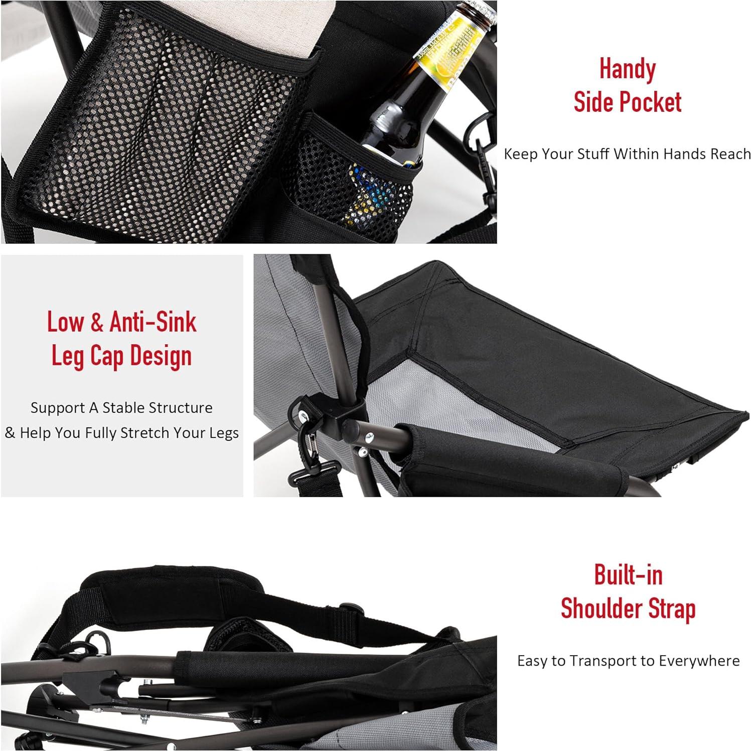 Silla de Playa Plegable SUNNYFEEL Negra para Adultos 136KG