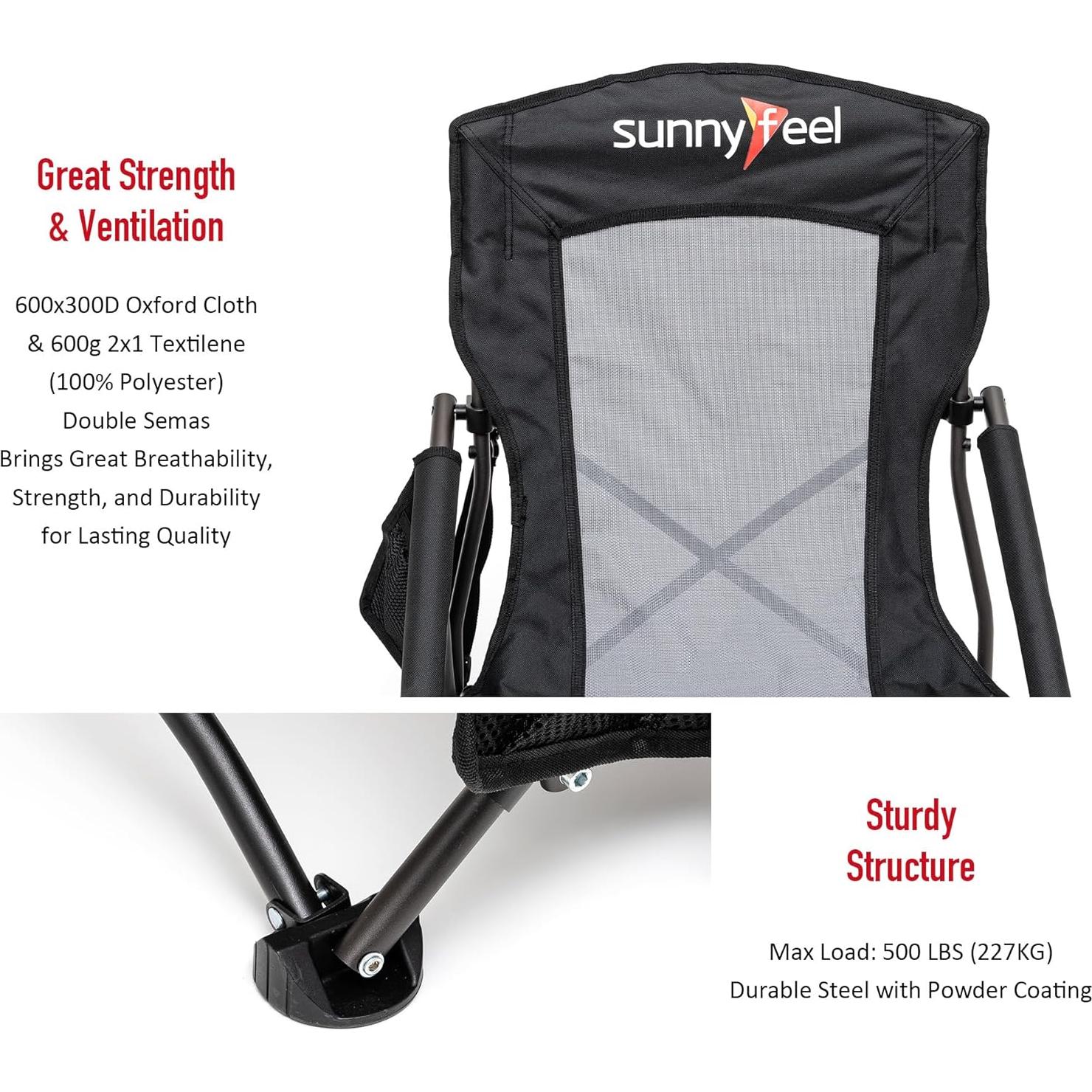 Silla de Playa Plegable SUNNYFEEL Negra para Adultos 136KG