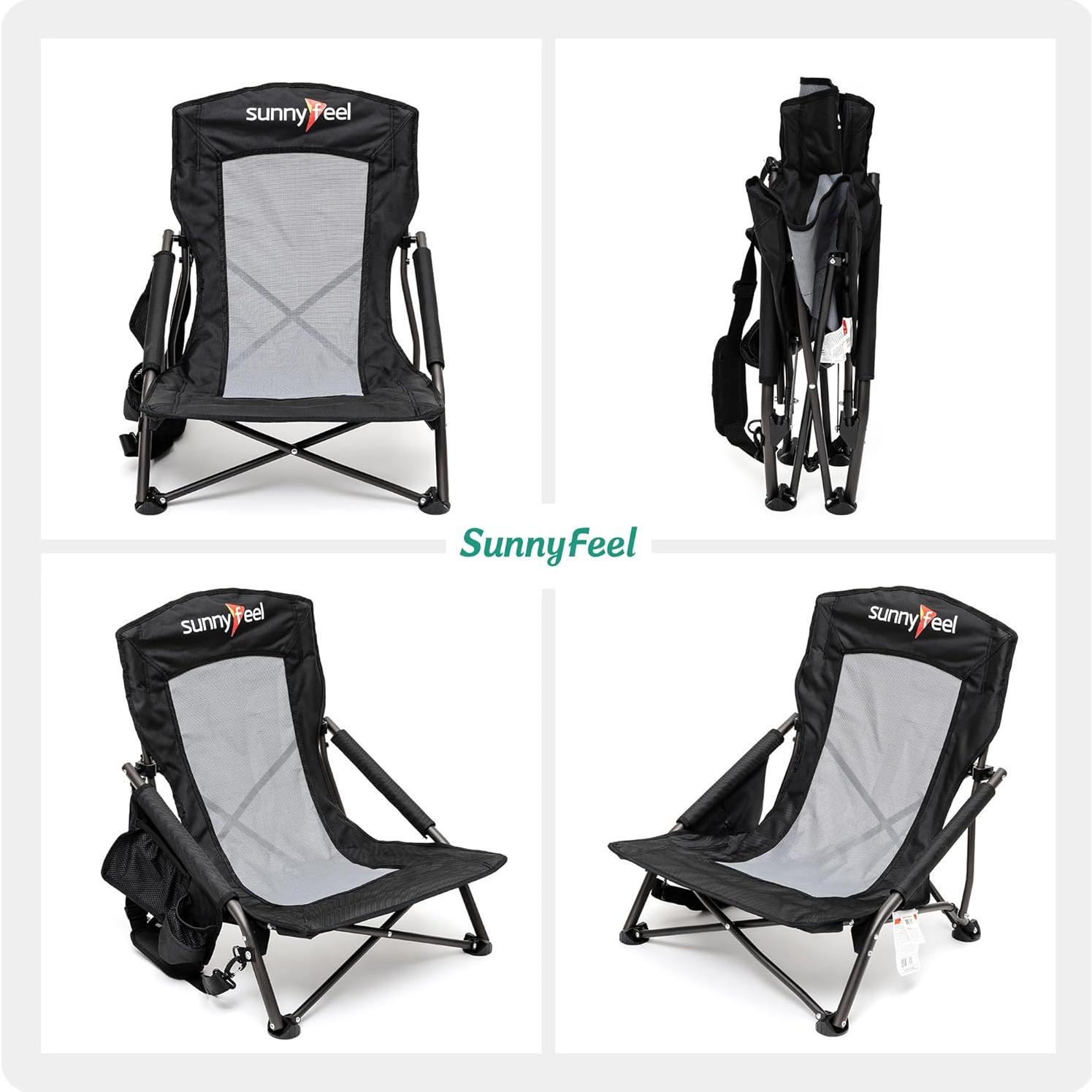 Silla de Playa Plegable SUNNYFEEL Negra para Adultos 136KG