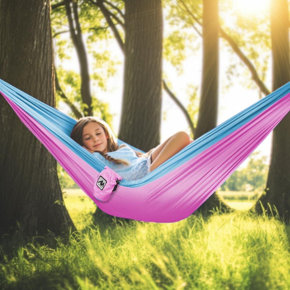 ayamaya Kids Camping Hammock, Small Outdoor Hammock Gifts for Children Girls Boys, Ultralight Kids Camping Gear with Tree Strap & Carabiners,Sling Swing Hammock for Indoor/Outdoor Use