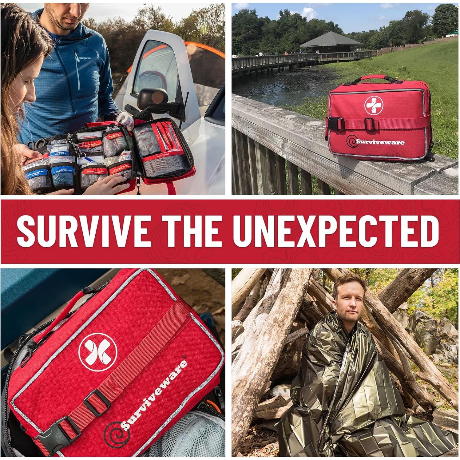 Surviveware 238 Pcs Comprehensive Premium Survival First Aid Kit - Medical Emergency Kit for Travel Camping Gear, Home Essentials & Outdoor Emergencies - HSA & FSA Eligible Survival Kit