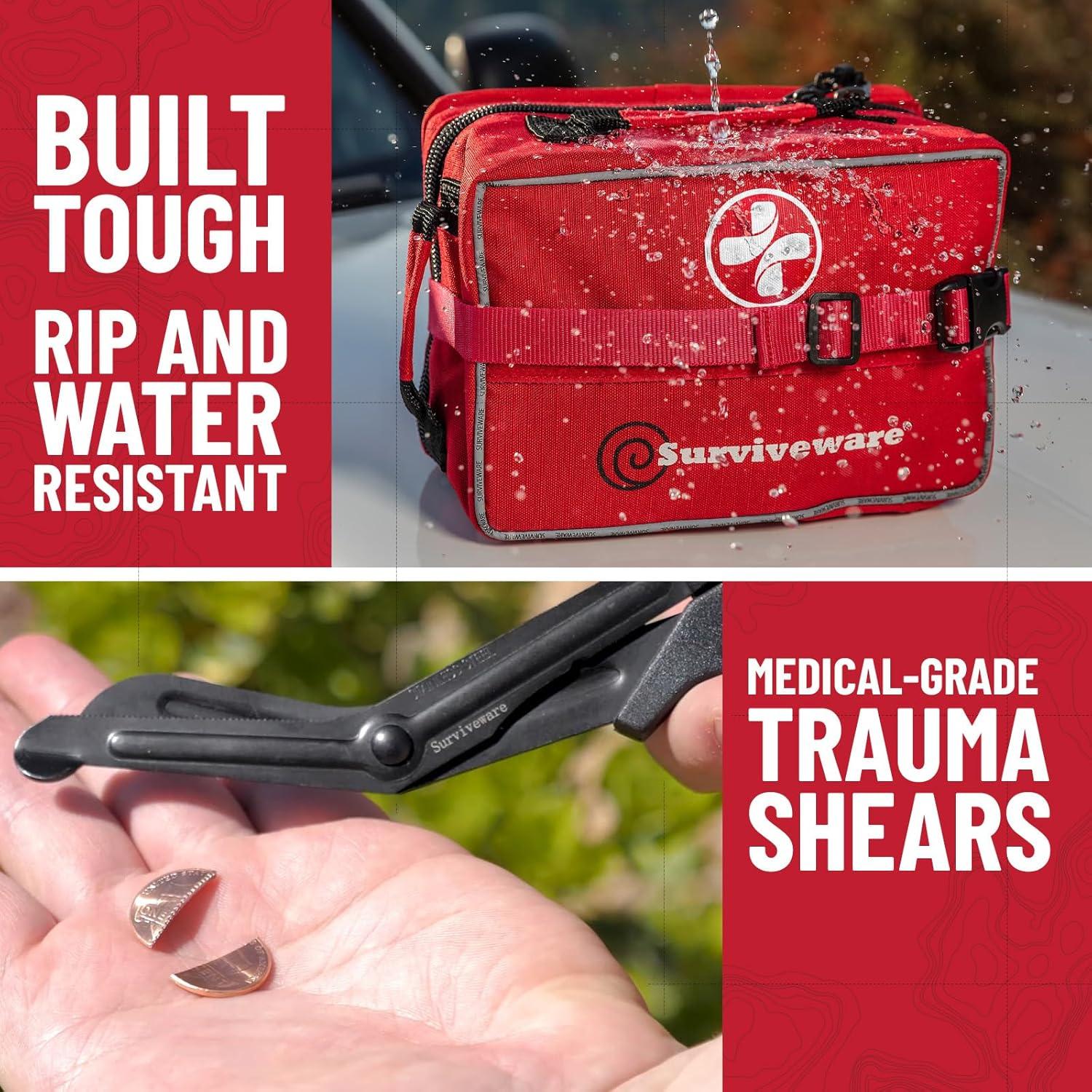 Surviveware 238 Pcs Comprehensive Premium Survival First Aid Kit - Medical Emergency Kit for Travel Camping Gear, Home Essentials & Outdoor Emergencies - HSA & FSA Eligible Survival Kit