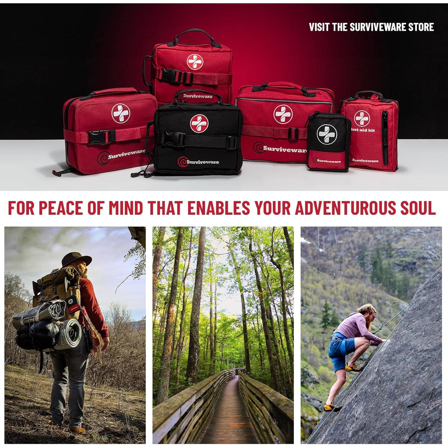 Surviveware 238 Pcs Comprehensive Premium Survival First Aid Kit - Medical Emergency Kit for Travel Camping Gear, Home Essentials & Outdoor Emergencies - HSA & FSA Eligible Survival Kit