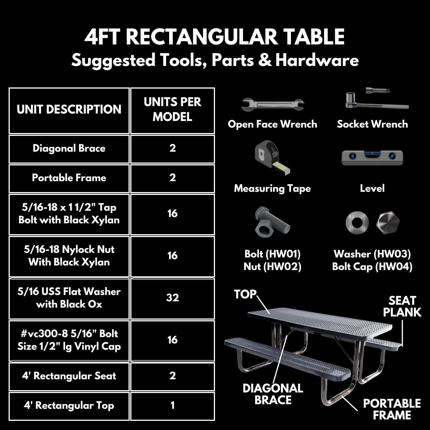 Mesa de Picnic Rectangular 1.22m Niños MobiliarioExterior Azul