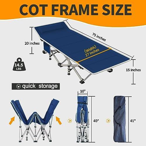Camping Cot with Mattress Comfortable 2 Pack Sturdy Load up to 450LB Cots for Sleeping Camping Bed Folding Cot with Carry Bag for Home Office Indoor Outdoor