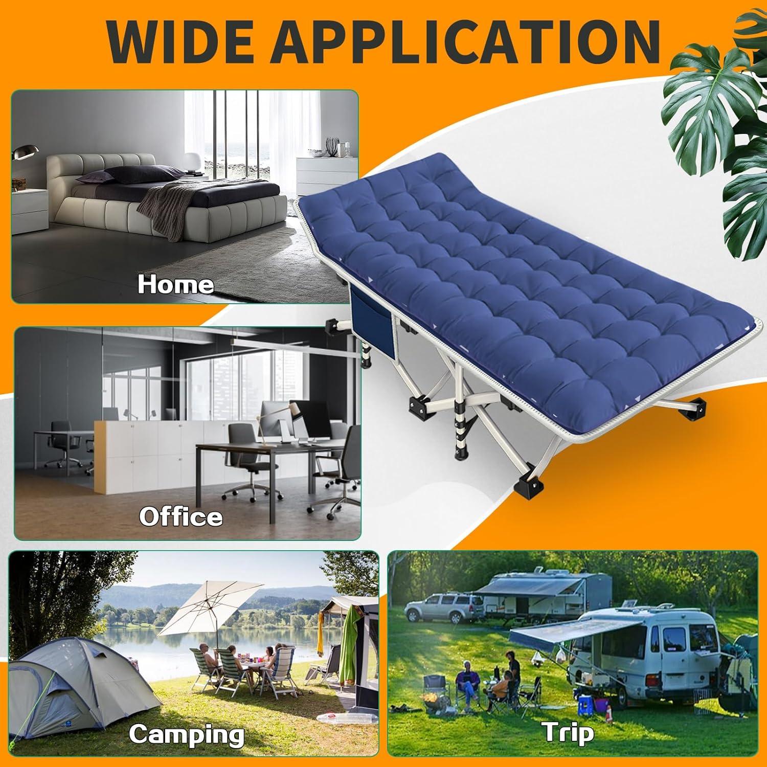 Camping Cot with Mattress Comfortable 2 Pack Sturdy Load up to 450LB Cots for Sleeping Camping Bed Folding Cot with Carry Bag for Home Office Indoor Outdoor