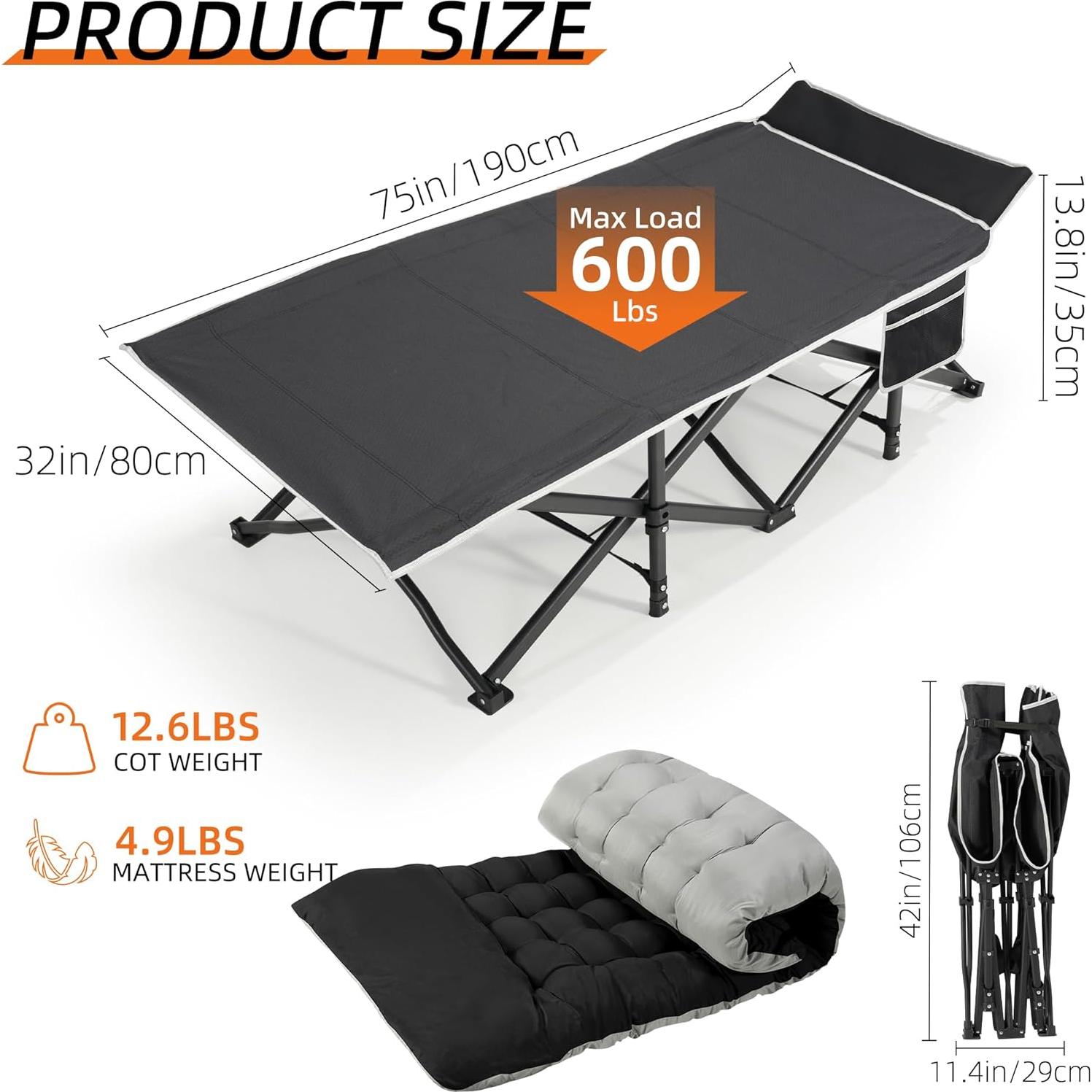 Cama de Camping Plegable Fragess Extra Ancha 81.28 cm