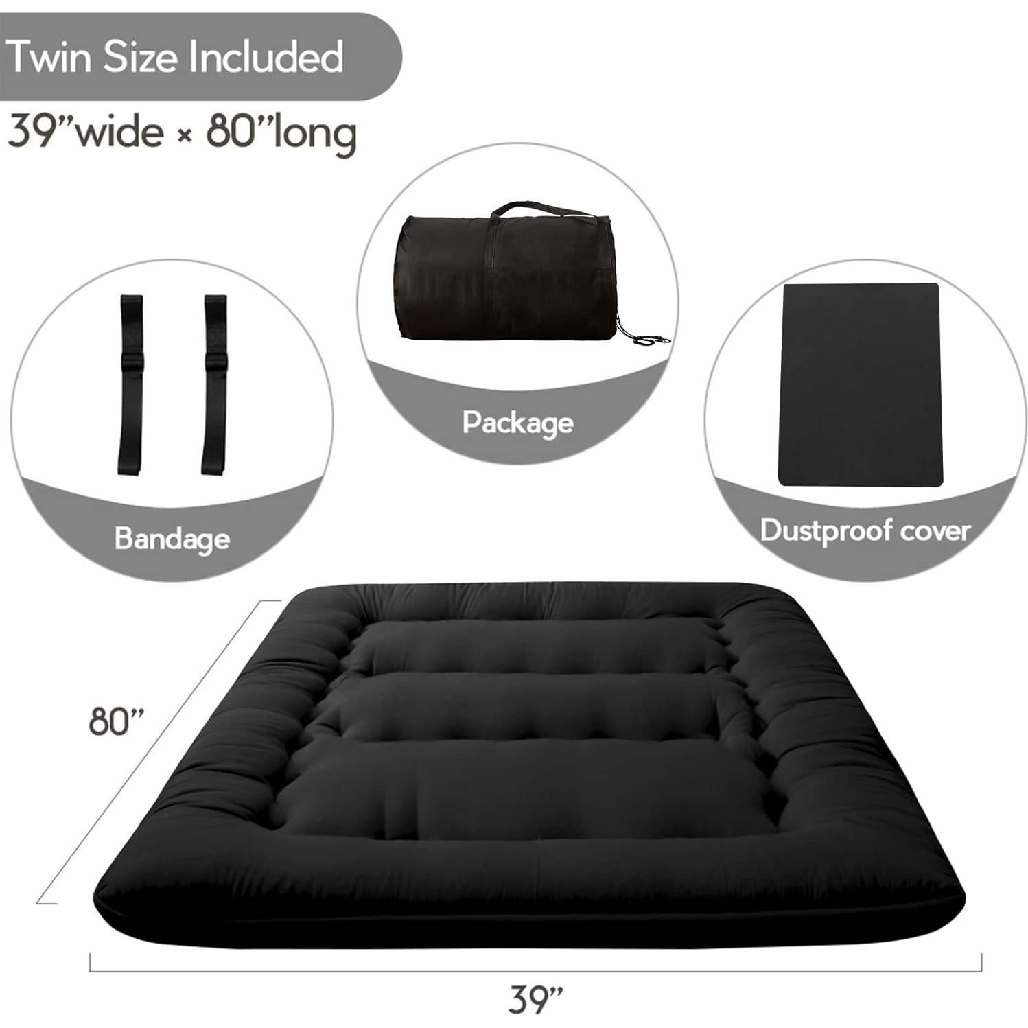 Colchón Futón Japonés MAXYOYO Individual 10 cm Negro