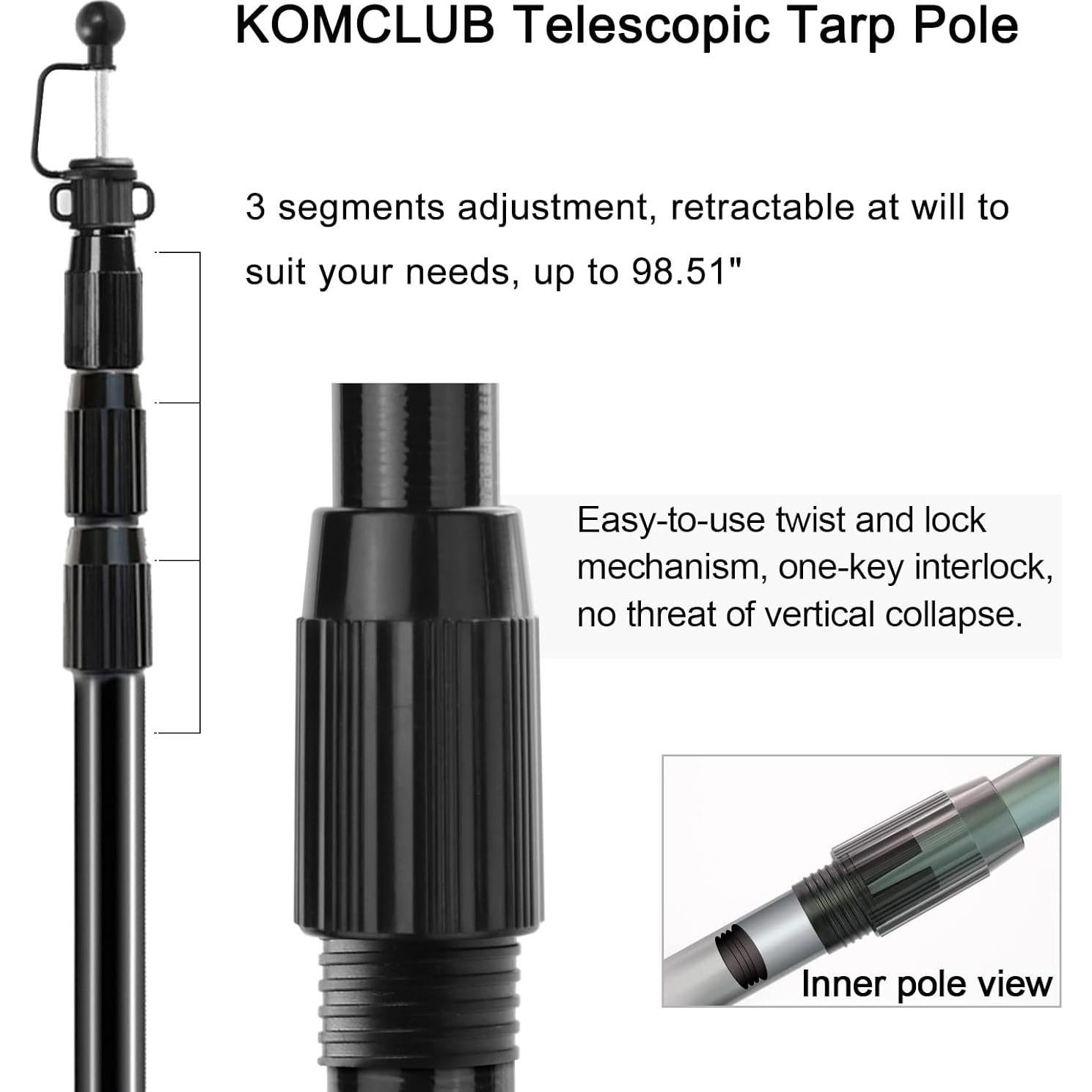 Poste Telescópico para Carpa KOMCLUB 250.5 cm Fibra de Vidrio (Juego de 2)