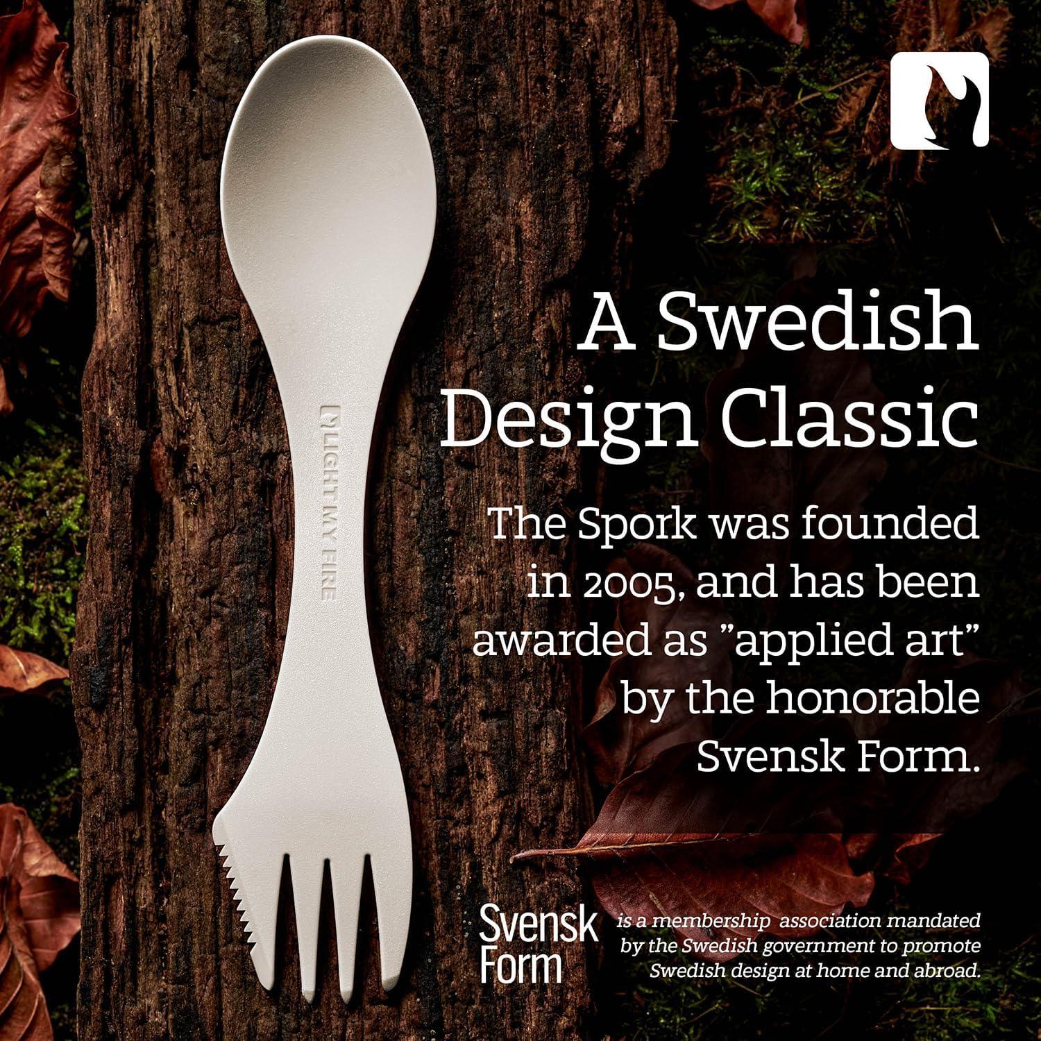 Light My Fire Spork Original 4-Pack 3-in-1 Camping Spoon Fork Knife Combo Reusable Travel & Camping Utensils Lunch Spork Outdoor Backpacking Hiking Picnic Utensil BPA Free, Cream