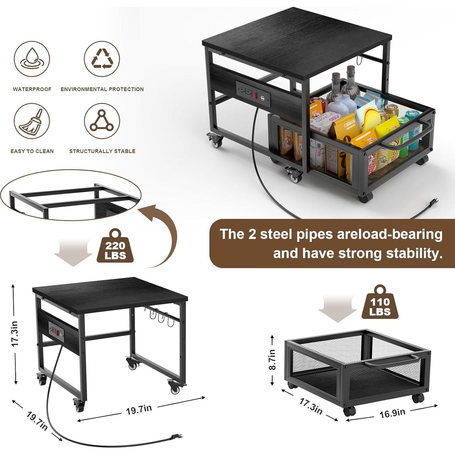 Soporte para Mini Nevera Guliu con Ruedas y Cajón 100KG