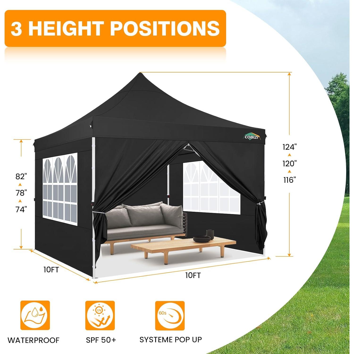Carpa Plegable COBIZI 3x3m Impermeable UV50+ con Paredes