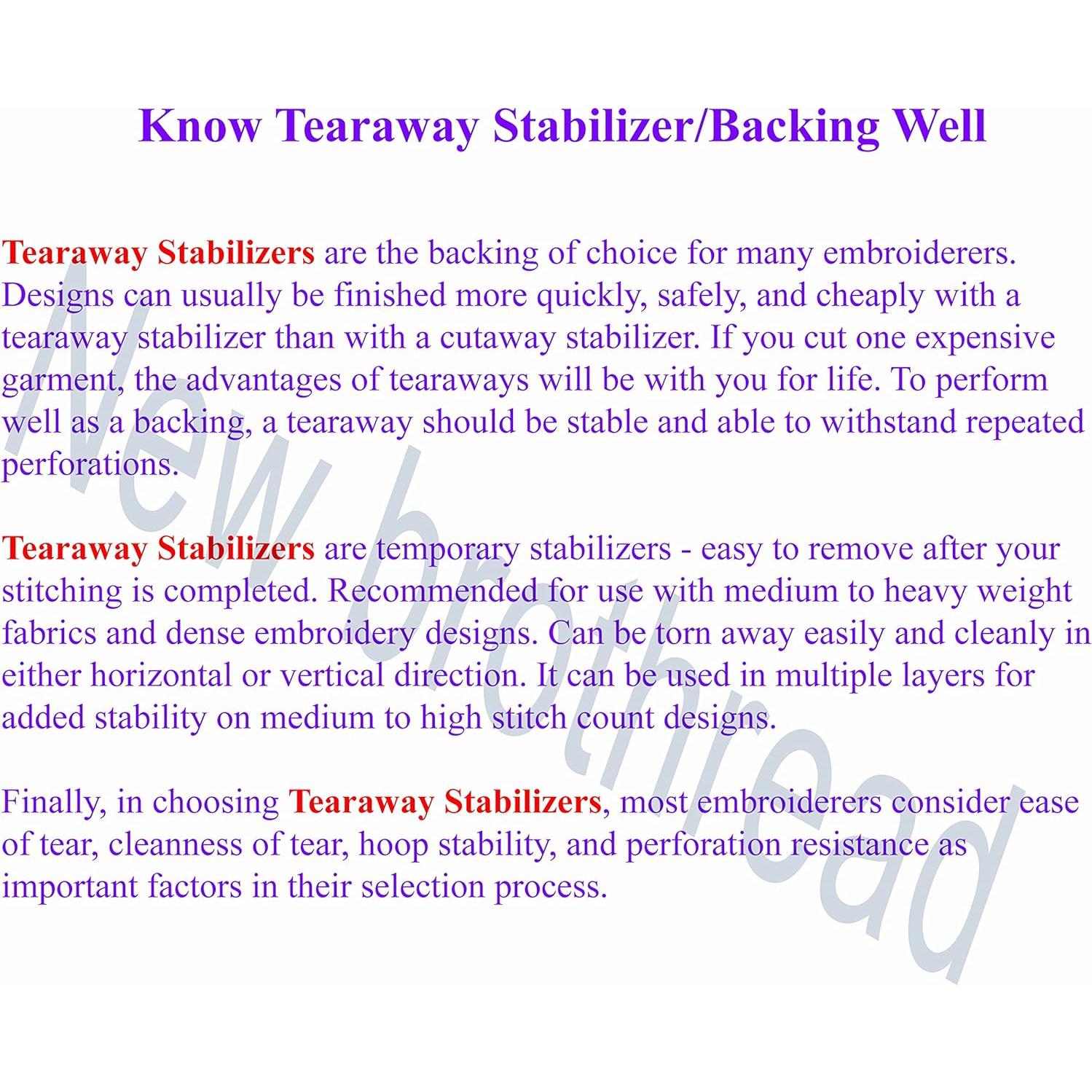 Estabilizador de Bordado Desgarro New Brothread 20x20cm 100 Hojas