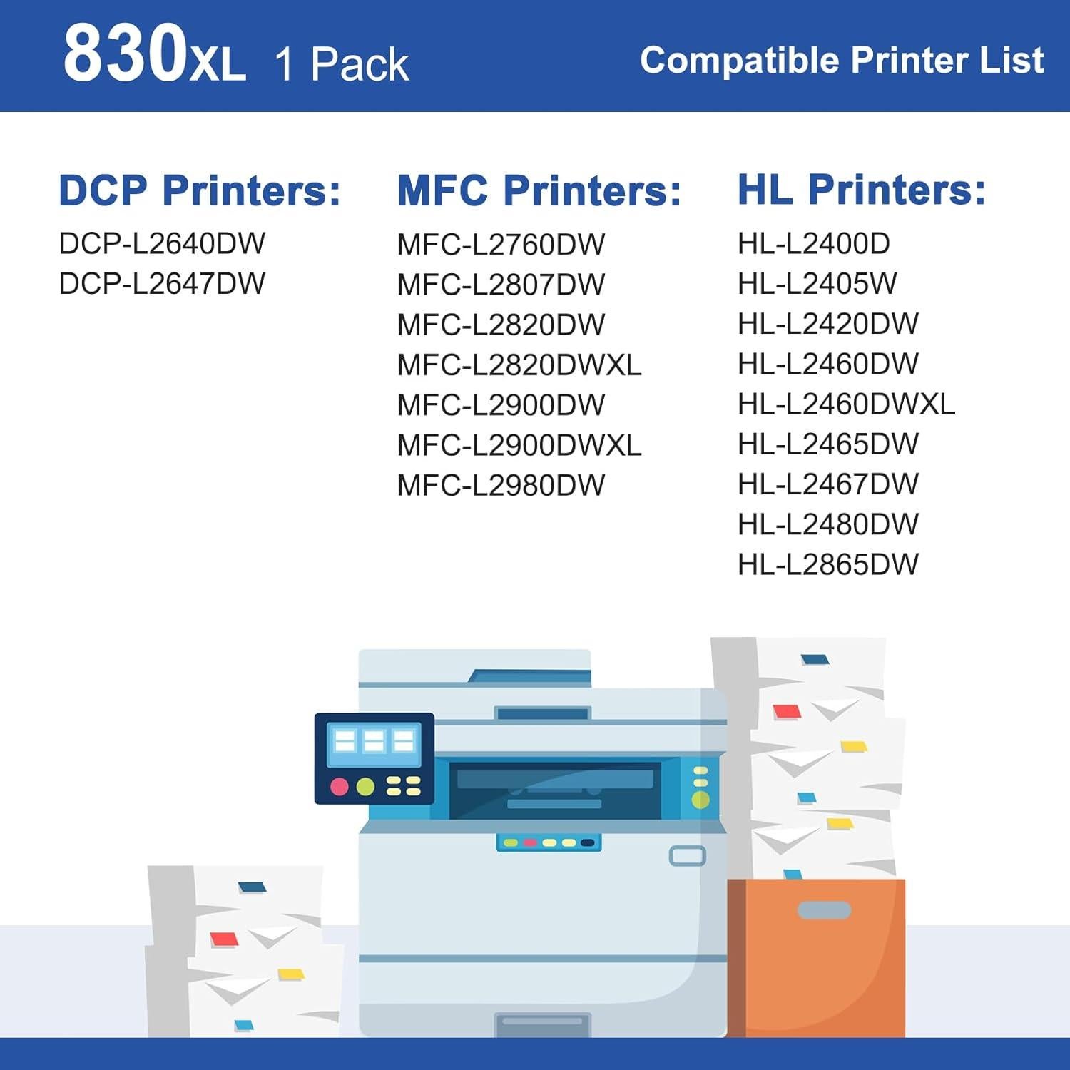 Cartucho de Tóner Negro TN830XL toinkbea para Brother - 3000 Páginas