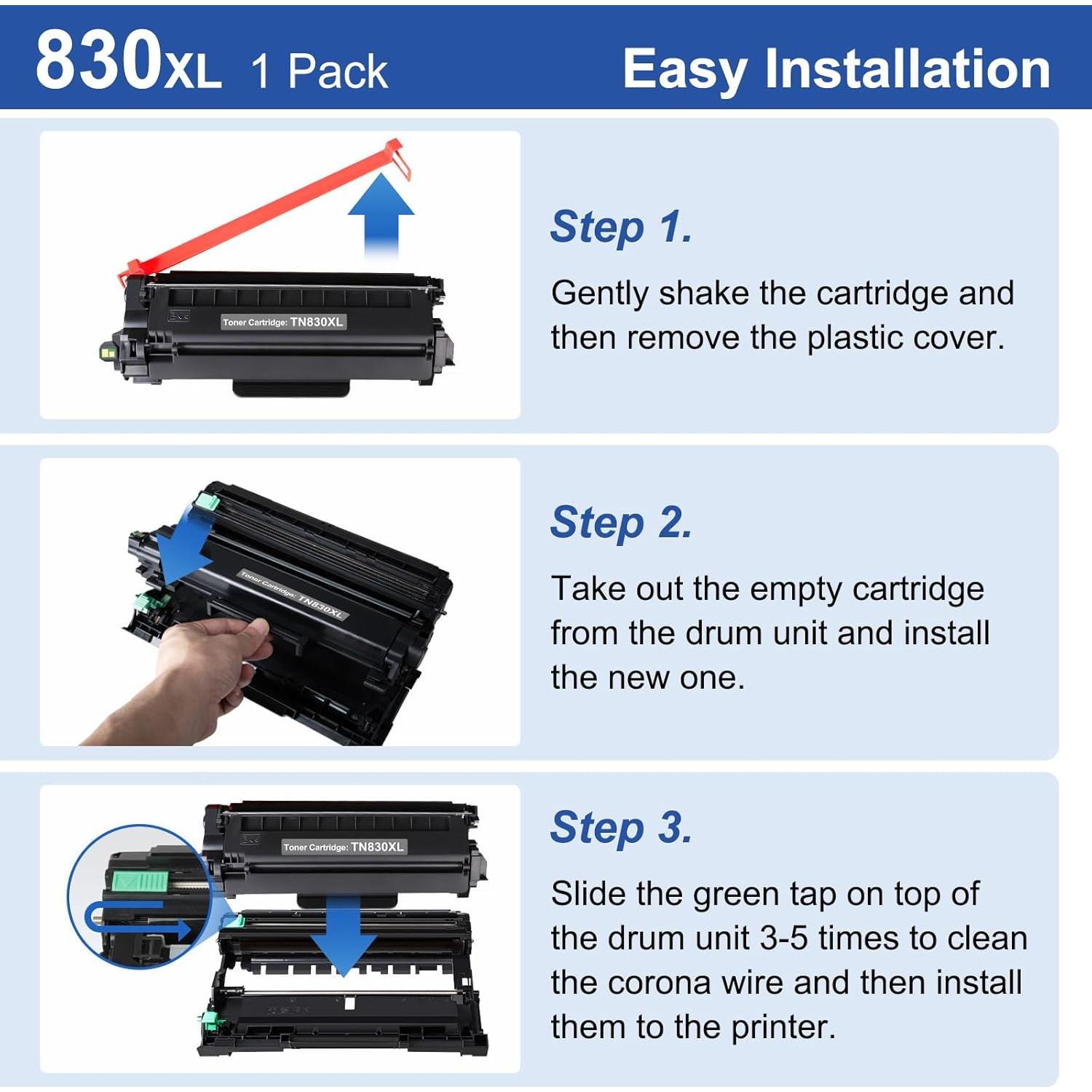 Cartucho de Tóner Negro TN830XL toinkbea para Brother - 3000 Páginas