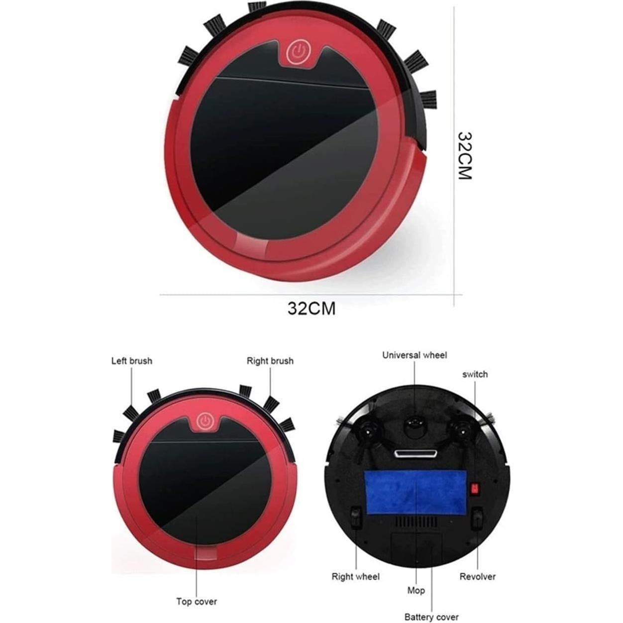 Robot Vacuum, 2800PA Robotic Vacuum Cleaner (Slim) Max Strong Suction, Quiet Multiple Cleaning Modes, Self-Charging Vacuum, for Pet Hair, Hard Floor (Color : Black+Red)