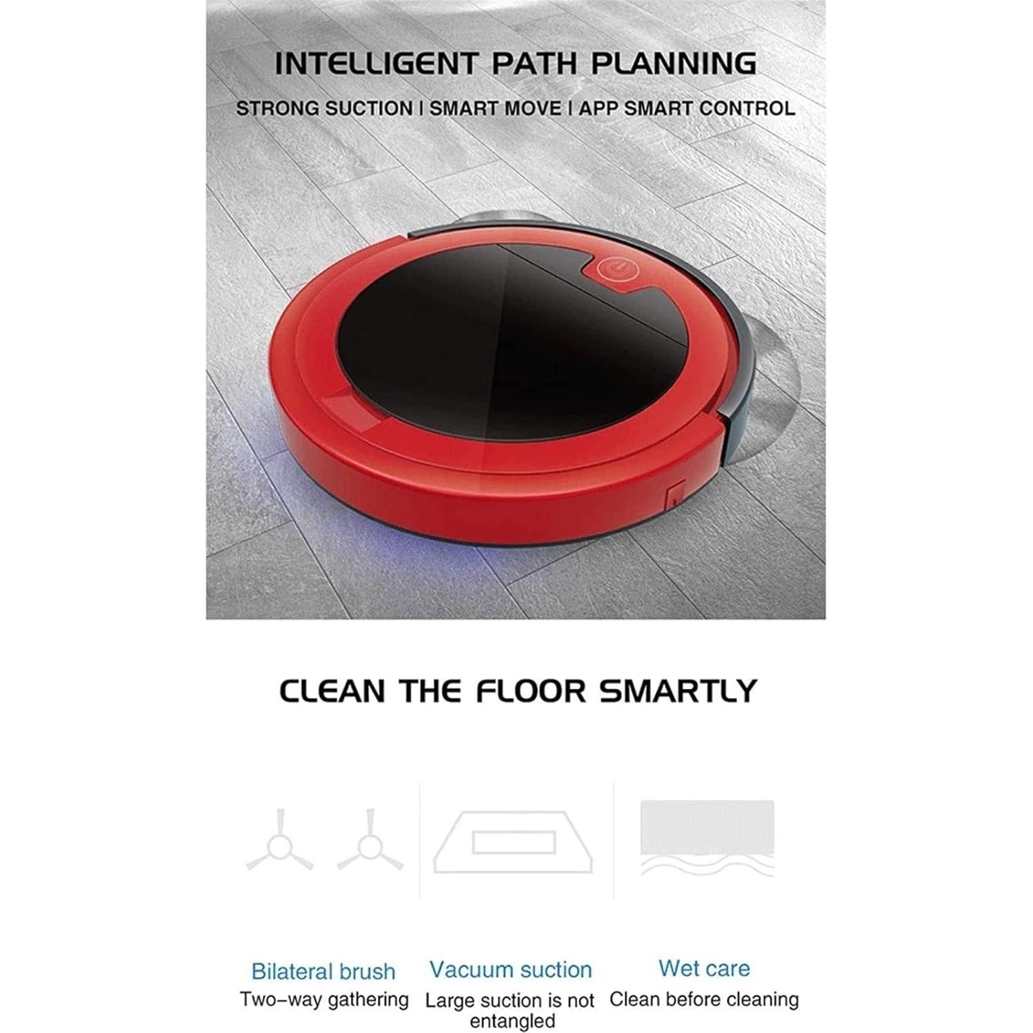 Robot Vacuum, 2800PA Robotic Vacuum Cleaner (Slim) Max Strong Suction, Quiet Multiple Cleaning Modes, Self-Charging Vacuum, for Pet Hair, Hard Floor (Color : Black+Red)