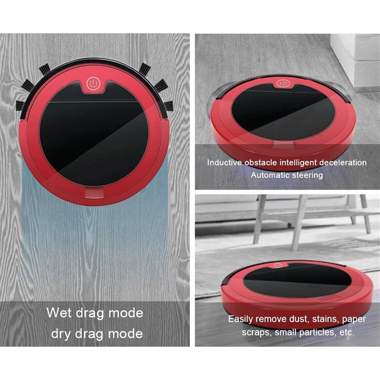 Robot Vacuum, 2800PA Robotic Vacuum Cleaner (Slim) Max Strong Suction, Quiet Multiple Cleaning Modes, Self-Charging Vacuum, for Pet Hair, Hard Floor (Color : Black+Red)