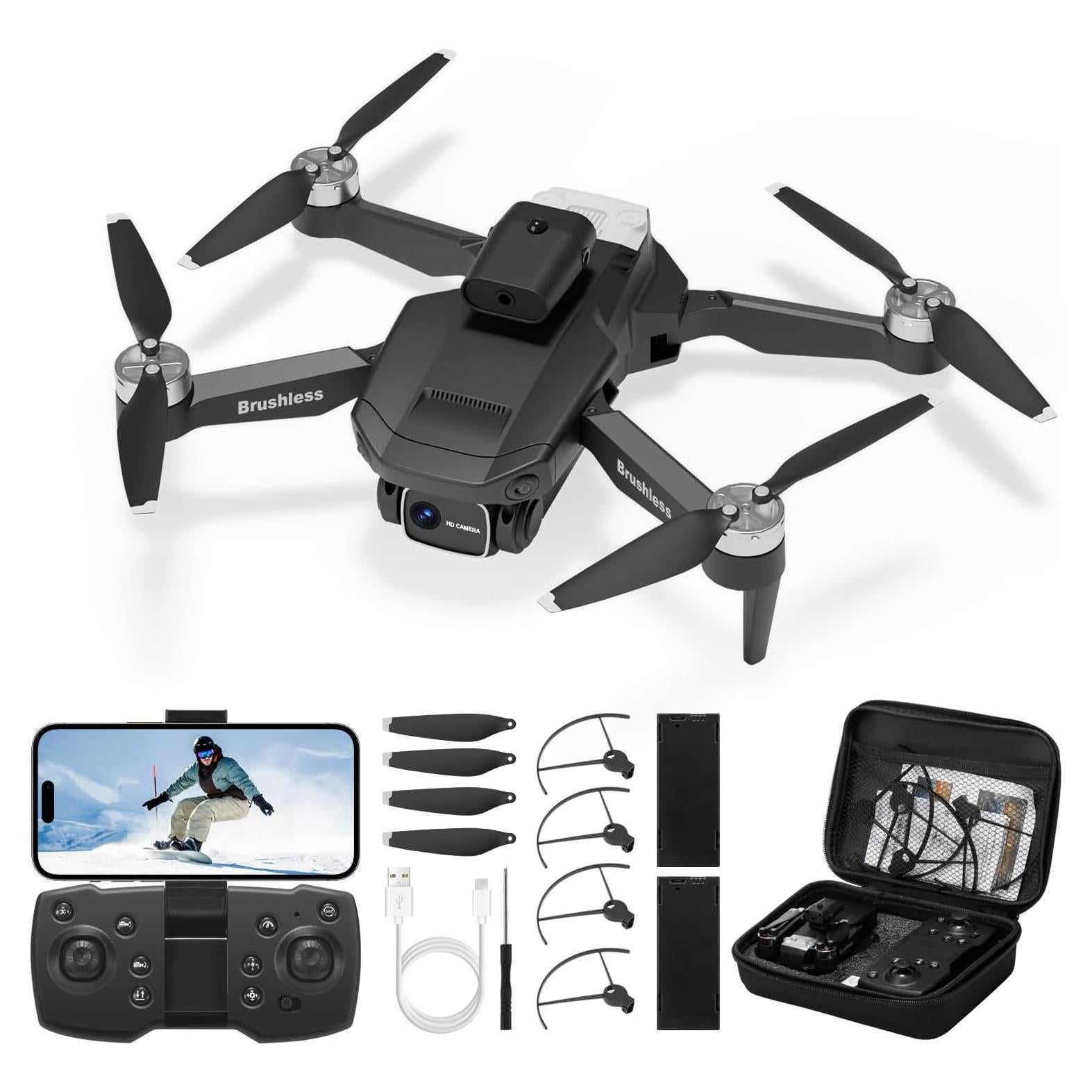 GoolRC Drone with Camera for Adults, 1080P HD FPV Foldable Mini Drones for Kids Beginners, Brushless RC Quadcopter with Altitude Hold, Headless Mode, 360° Flips, Gesture Selfie, One Key Takeoff