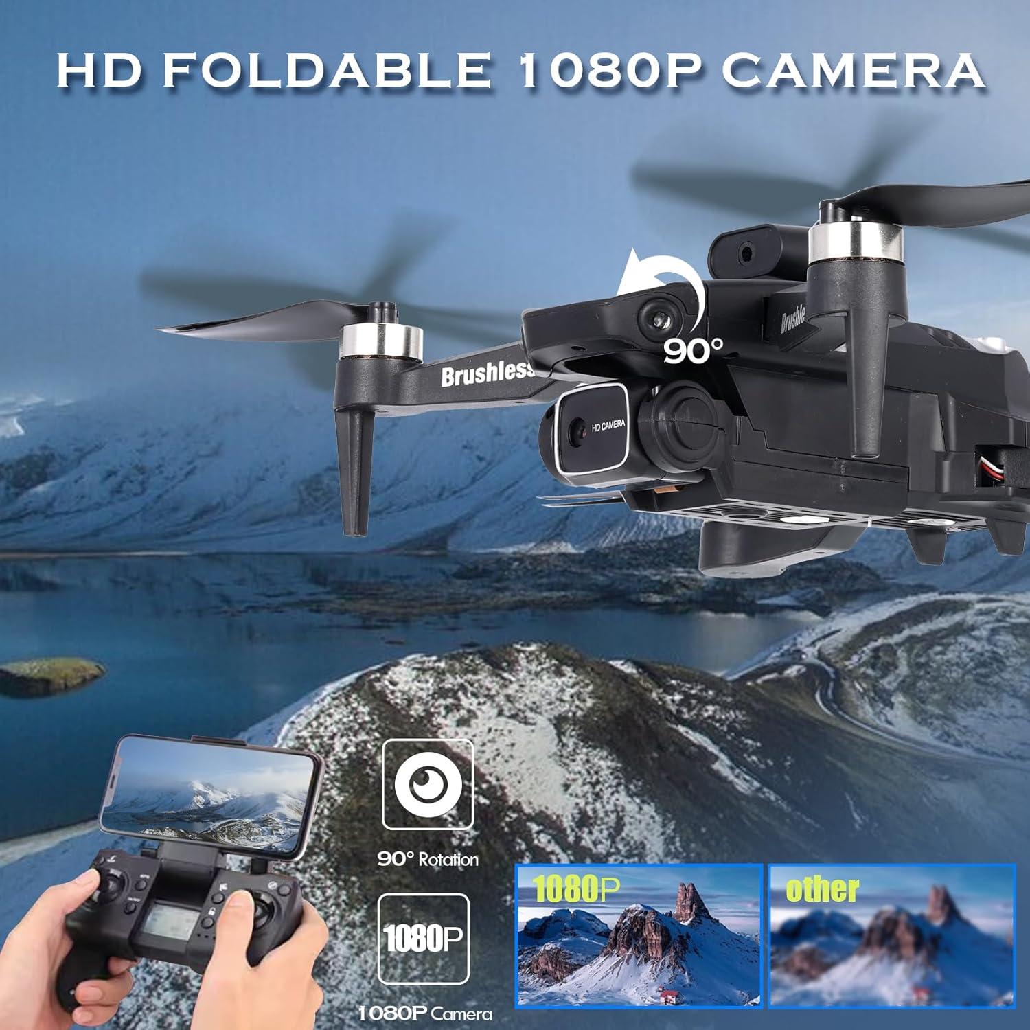 GoolRC Drone with Camera for Adults, 1080P HD FPV Foldable Mini Drones for Kids Beginners, Brushless RC Quadcopter with Altitude Hold, Headless Mode, 360° Flips, Gesture Selfie, One Key Takeoff