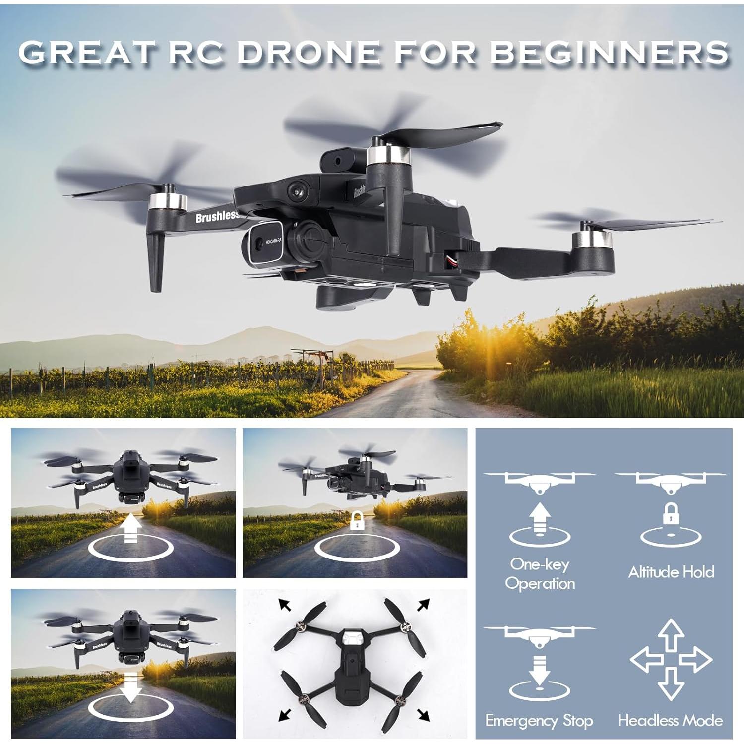 GoolRC Drone with Camera for Adults, 1080P HD FPV Foldable Mini Drones for Kids Beginners, Brushless RC Quadcopter with Altitude Hold, Headless Mode, 360° Flips, Gesture Selfie, One Key Takeoff