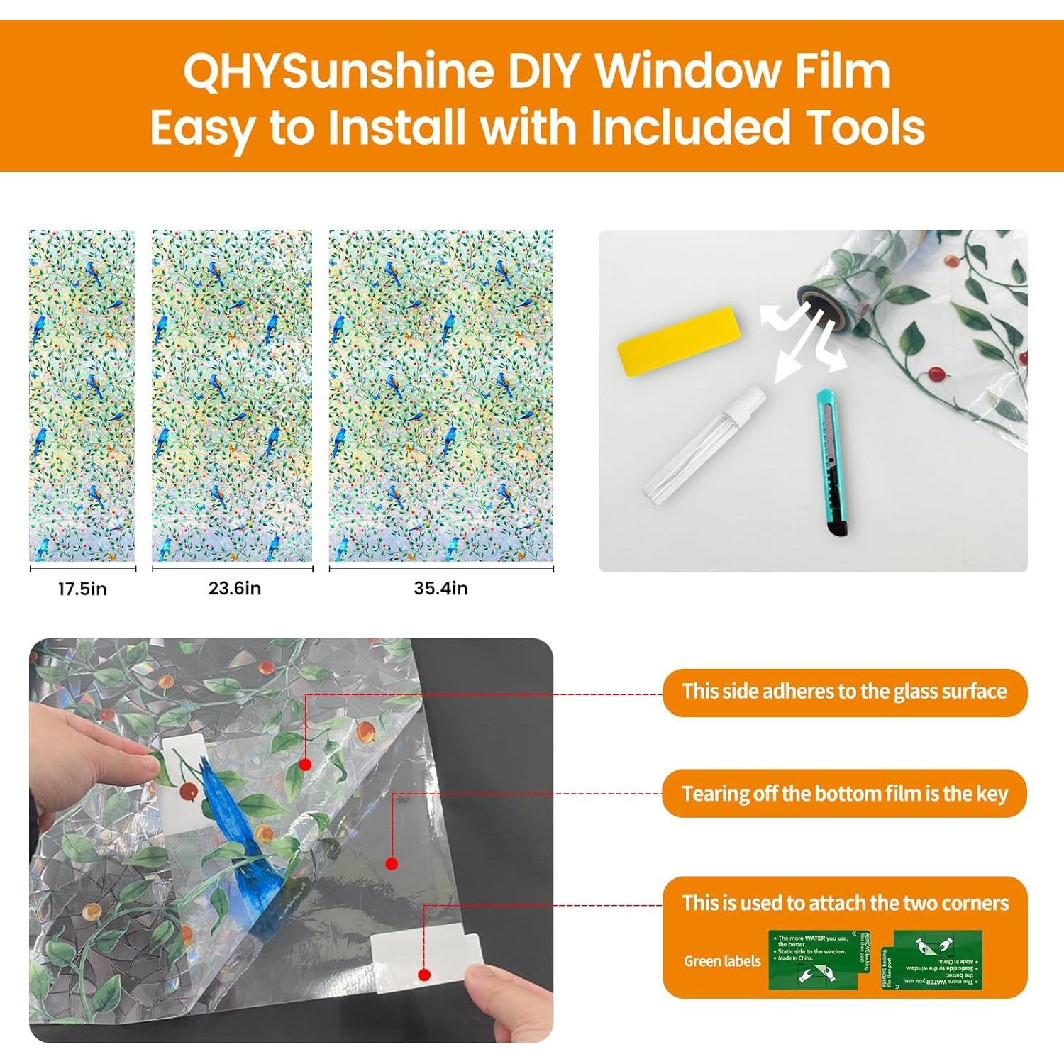 Película de Privacidad para Ventanas QHYsunshine 44.5x200cm Aves Coloridas