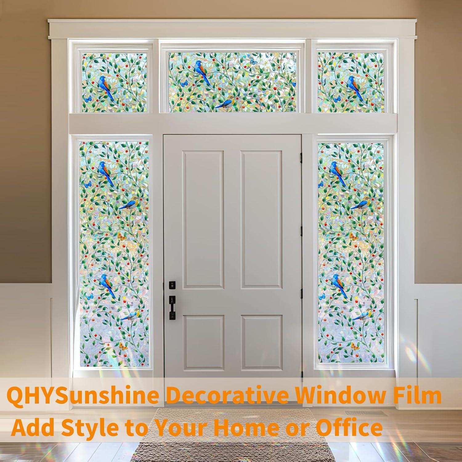 Película de Privacidad para Ventanas QHYsunshine 44.5x200cm Aves Coloridas