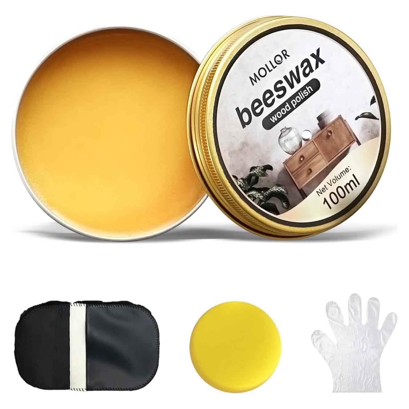 Pulidor de Madera Mollor 100g Cera de Abeja Natural con Esponja