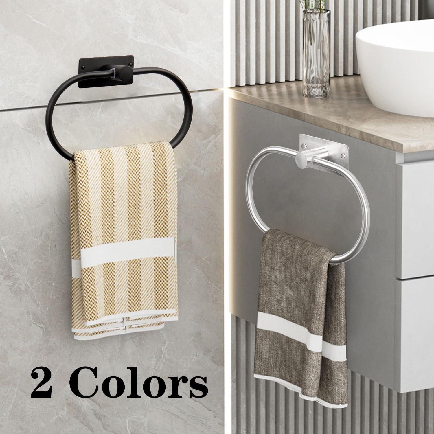 Oval Towel Ring, Strong Self Adhesive Hand Towel Holder, Thicken SUS304 Stainless Steel Stick Hand Towel Rack, No Drilling Wall Modern Hand Towel Hanger for Bathroom Kitchen(Brushed Nickel)