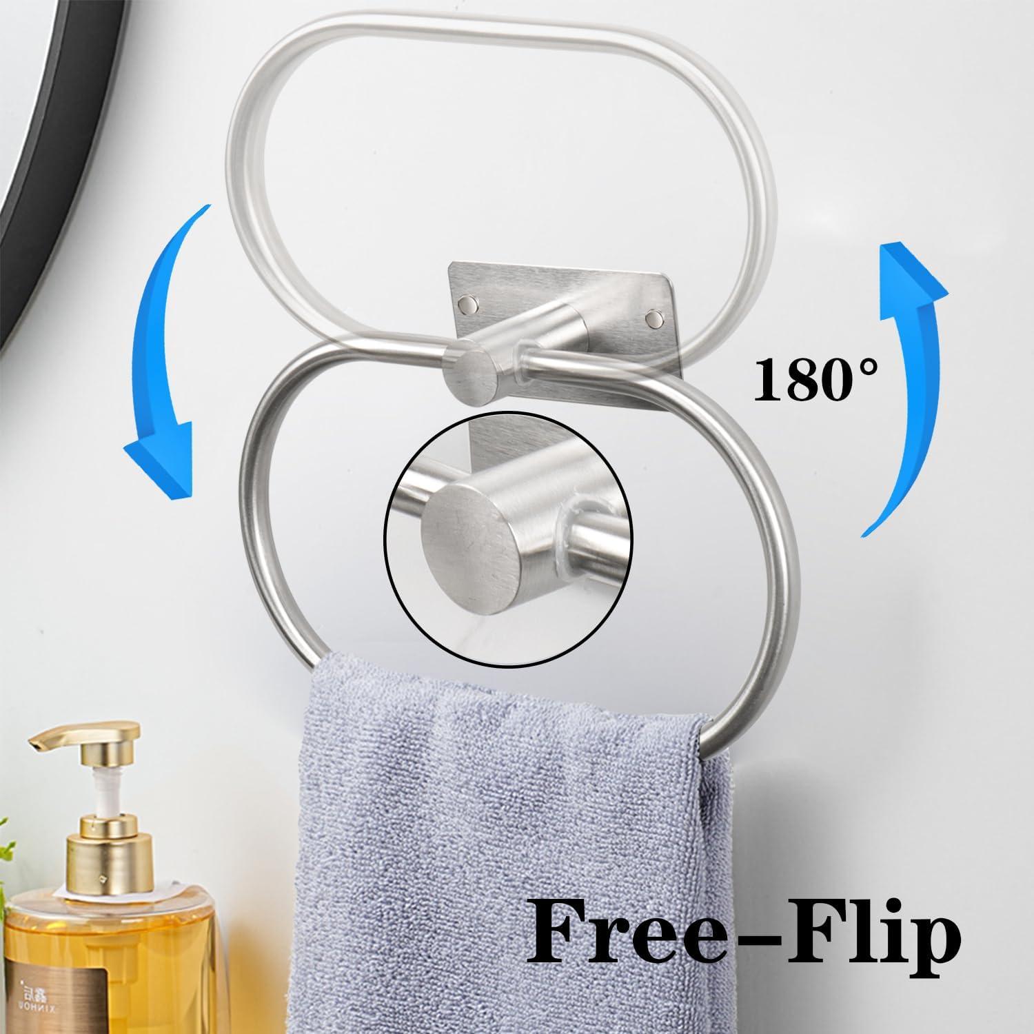 Oval Towel Ring, Strong Self Adhesive Hand Towel Holder, Thicken SUS304 Stainless Steel Stick Hand Towel Rack, No Drilling Wall Modern Hand Towel Hanger for Bathroom Kitchen(Brushed Nickel)