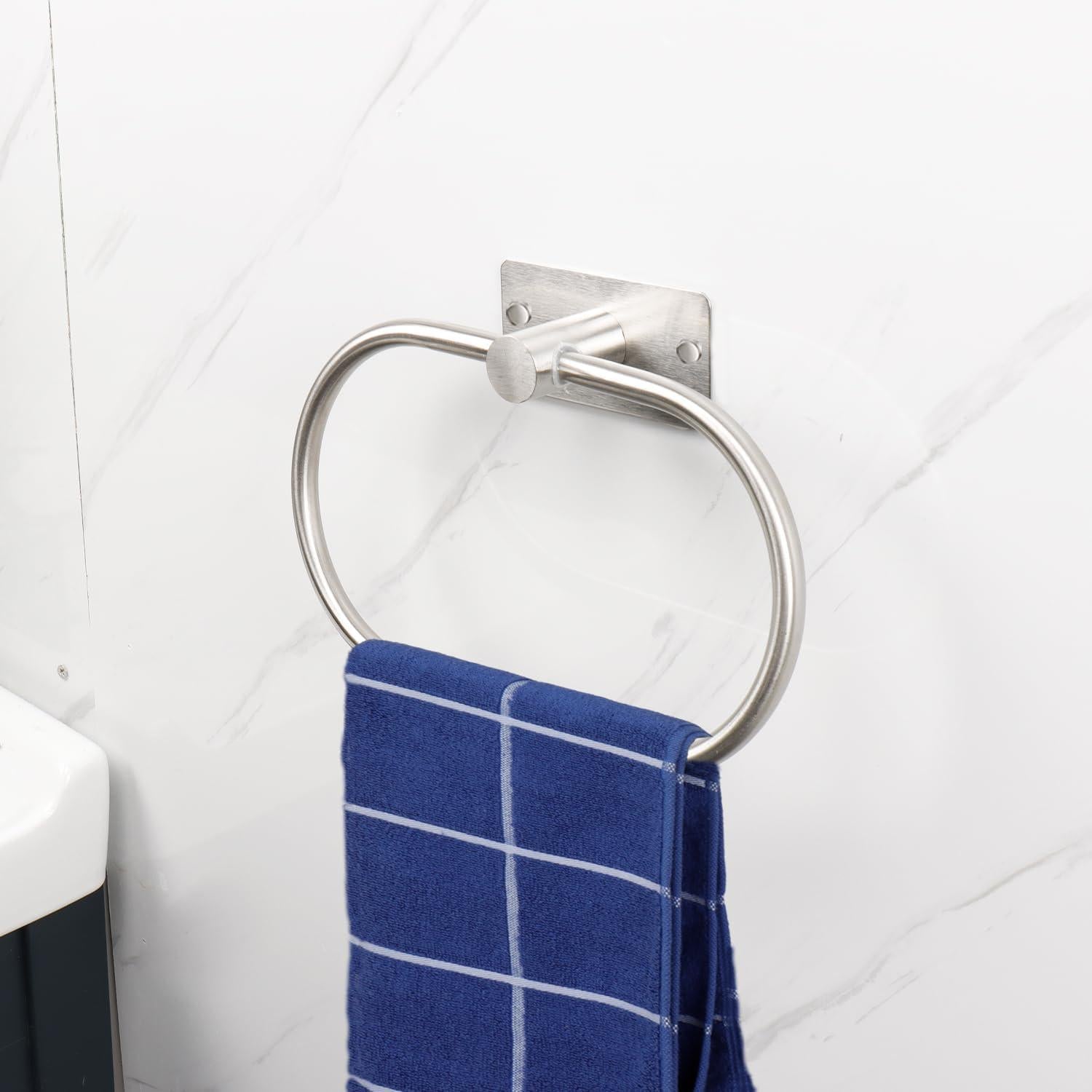 Oval Towel Ring, Strong Self Adhesive Hand Towel Holder, Thicken SUS304 Stainless Steel Stick Hand Towel Rack, No Drilling Wall Modern Hand Towel Hanger for Bathroom Kitchen(Brushed Nickel)