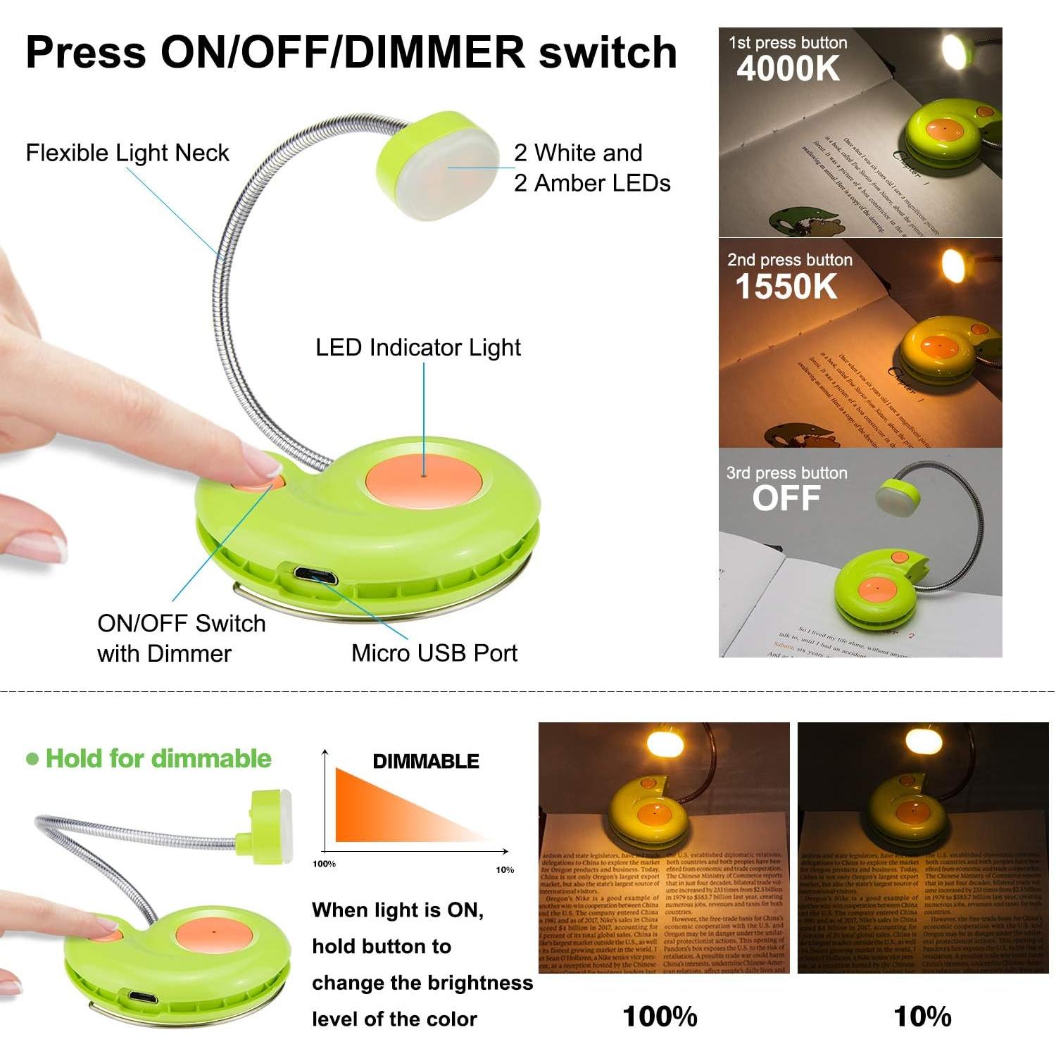 Luz de Libro Recargable LUXSWAY Ámbar Verde Clip-On