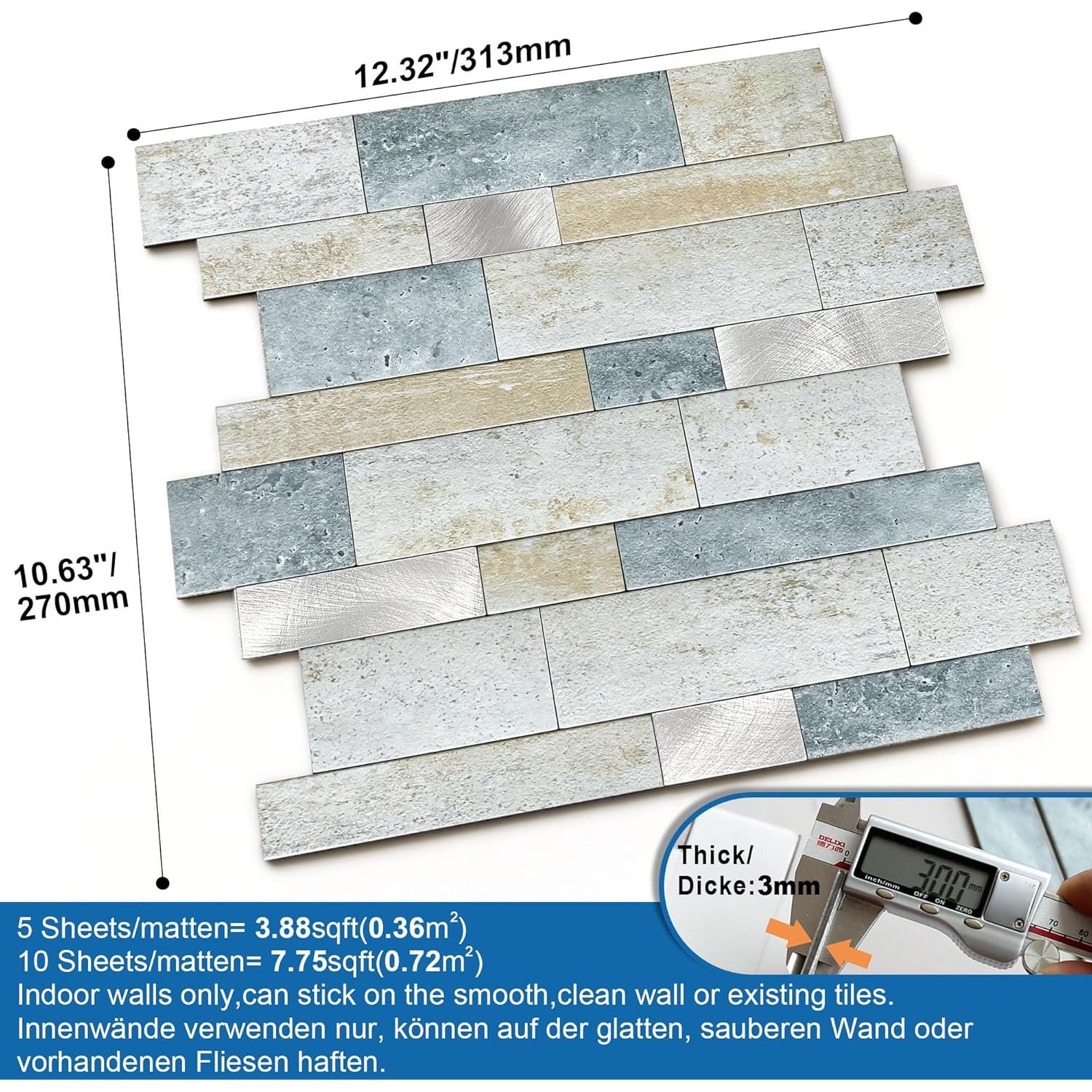 Azulejo Autoadhesivo MOFIT 3D para Cocina y Baño - 5 Hojas