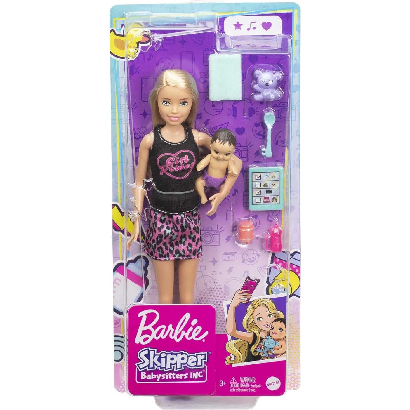 Barbie Skipper Niñeras Inc Set con Muñeca Rubia y Bebé