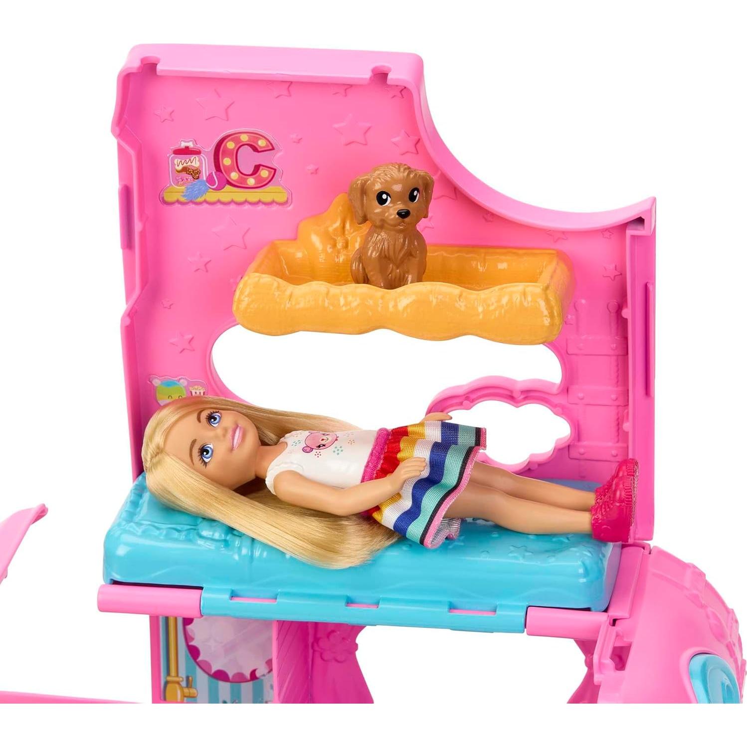 Barbie Camper Chelsea 2-en-1 con Muñeca y Accesorios