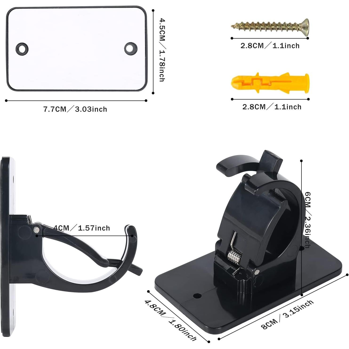 4 Clips Adhesivos para Varillas de Cortina SYJ - 40mm, Negro