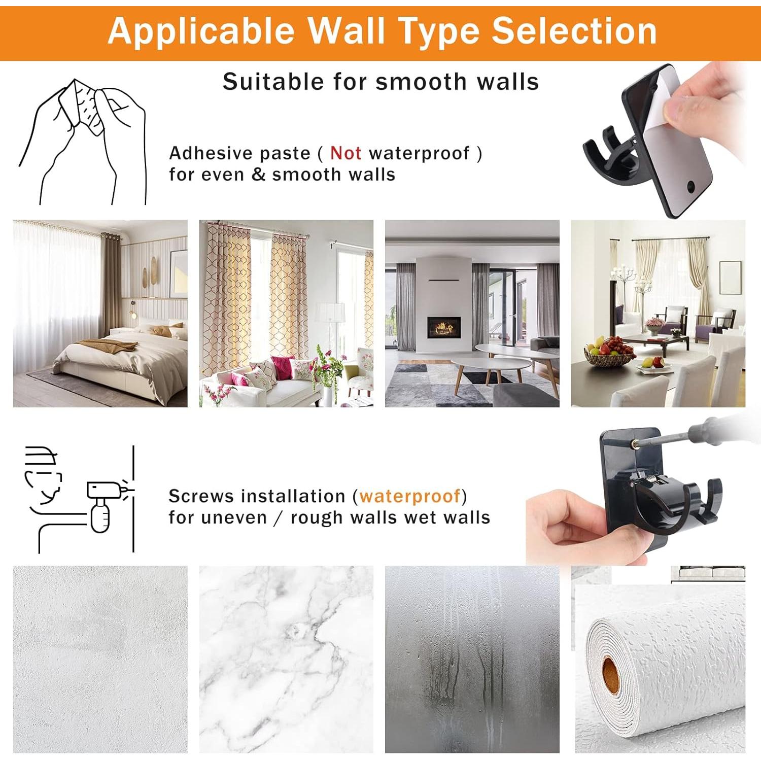 4 Clips Adhesivos para Varillas de Cortina SYJ - 40mm, Negro