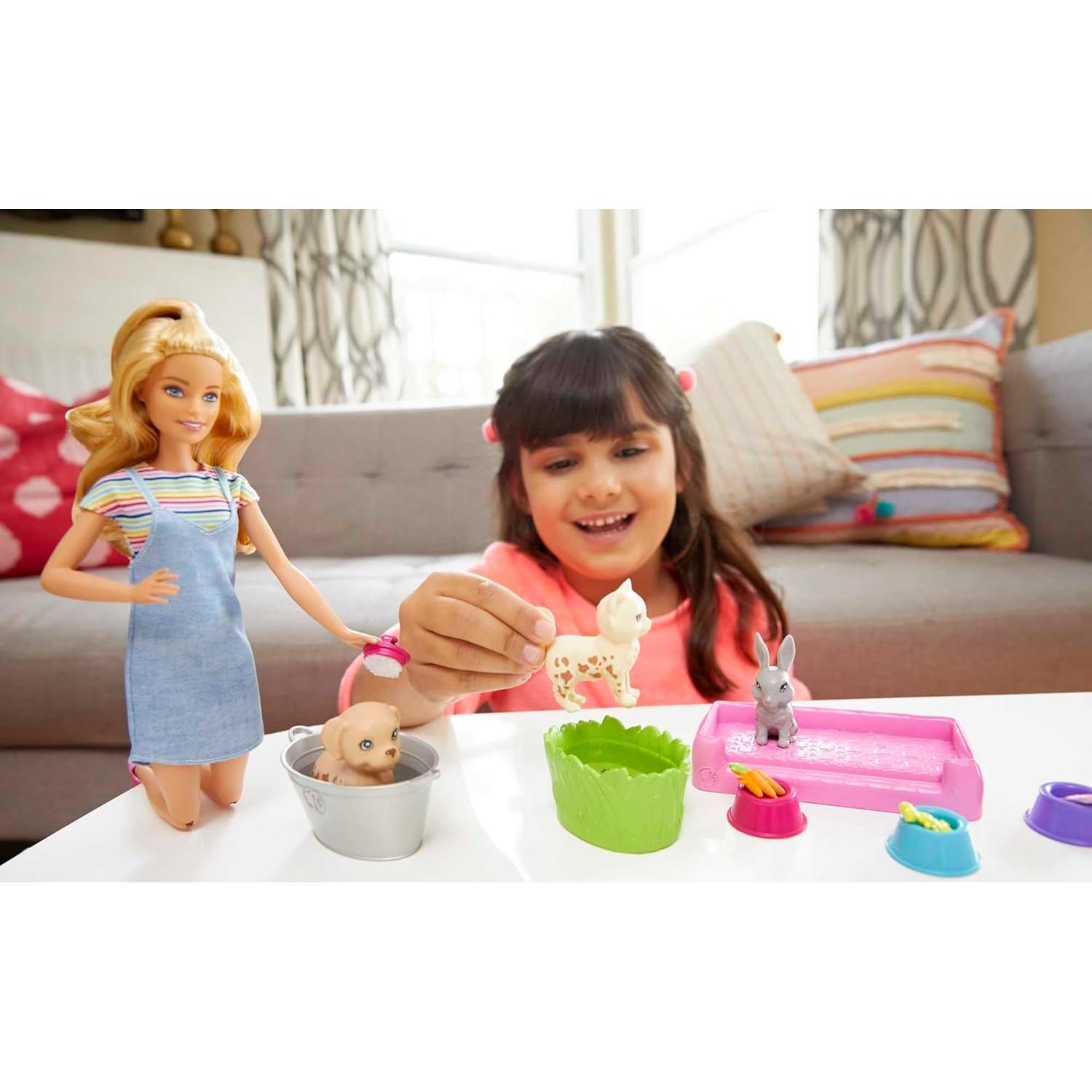 Barbie Juego 'n Lavar Mascotas con 3 Animales y Accesorios