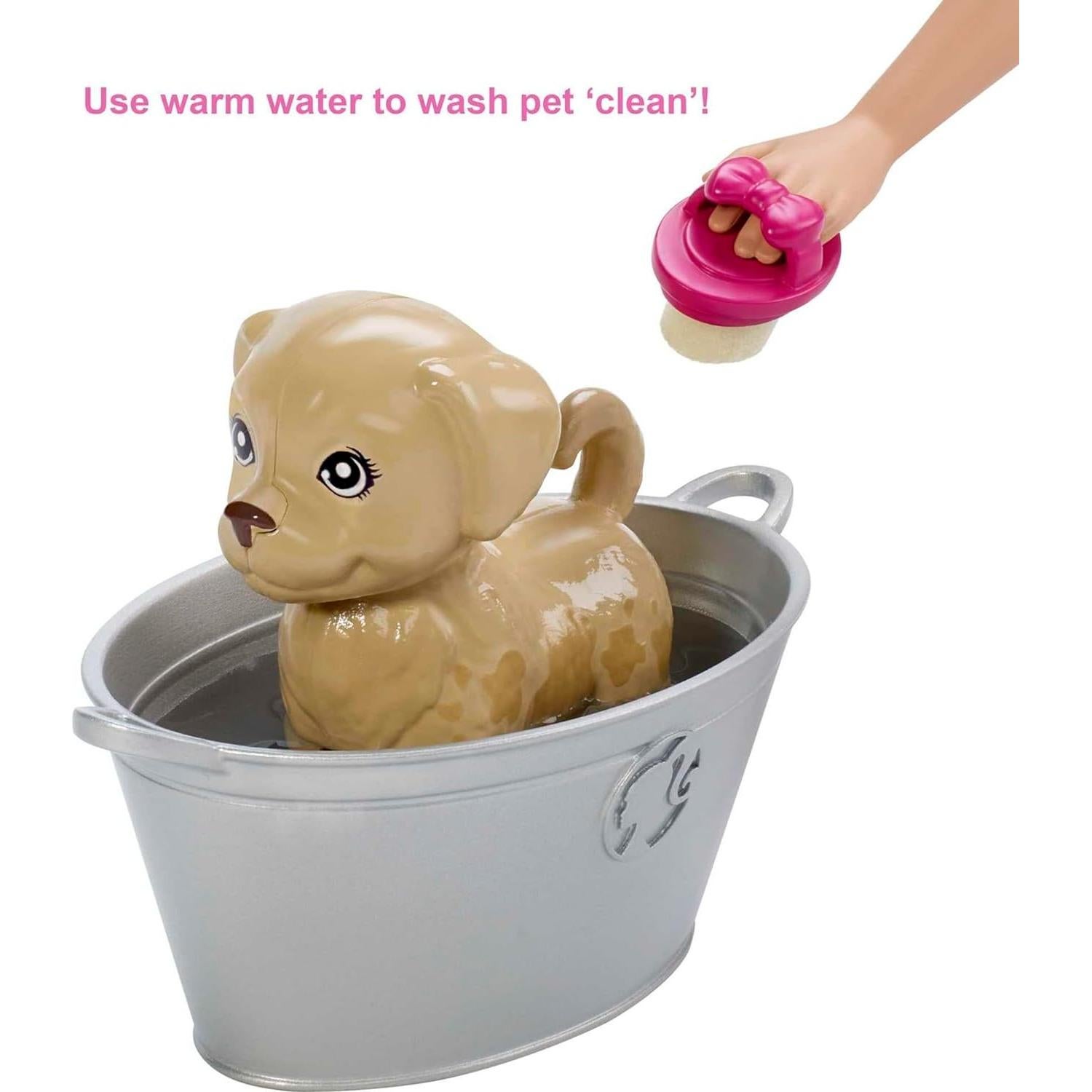 Barbie Juego 'n Lavar Mascotas con 3 Animales y Accesorios