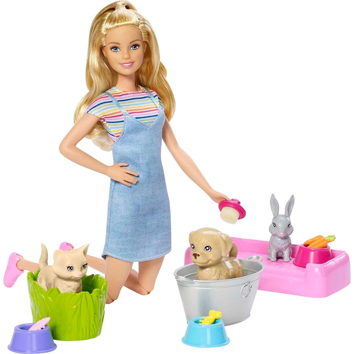 Barbie Juego 'n Lavar Mascotas con 3 Animales y Accesorios