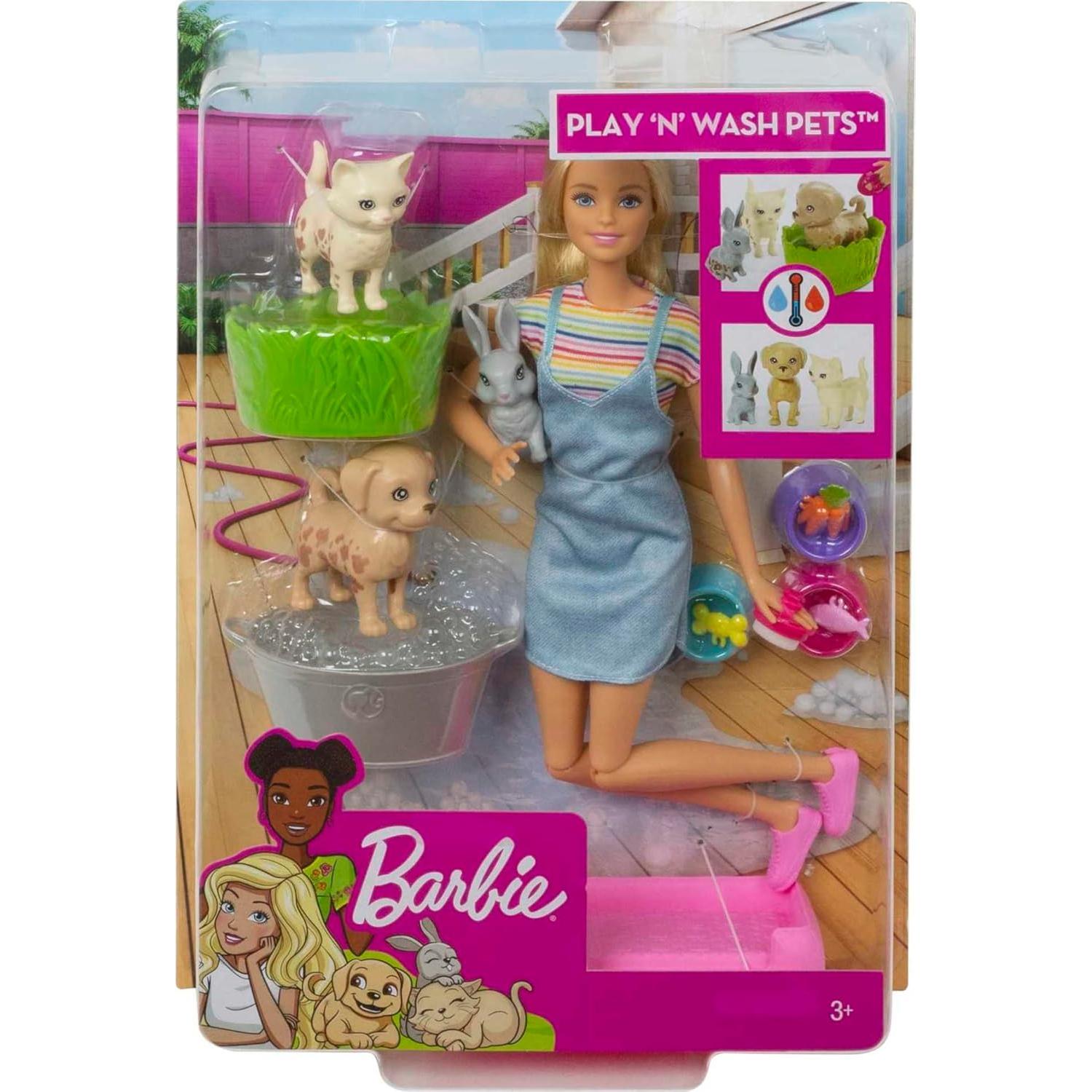 Barbie Juego 'n Lavar Mascotas con 3 Animales y Accesorios