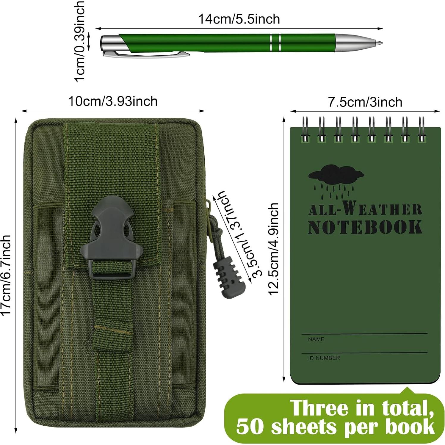 Conjunto Cuaderno Impermeable y Bolígrafo Eaasty Verde Militar