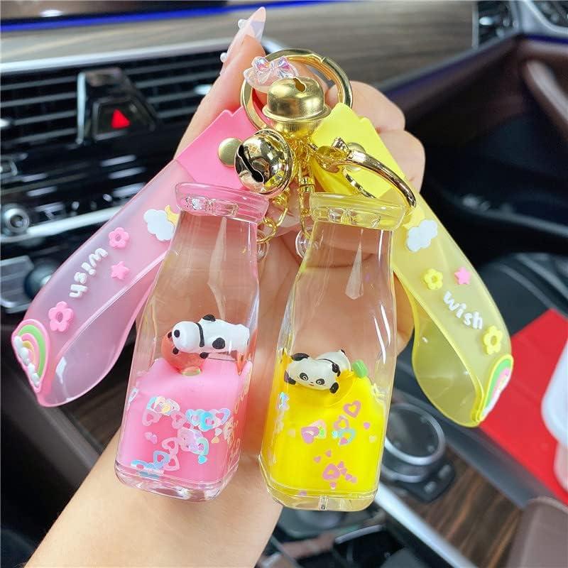 HSYHERE Girls Women Interesting Help Relax Floating Panda Baby Moving Sand Bottle Keychain Keyring Key Chain Key Ring