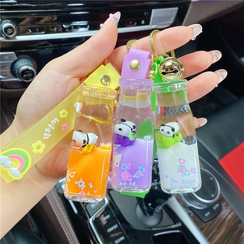 HSYHERE Girls Women Interesting Help Relax Floating Panda Baby Moving Sand Bottle Keychain Keyring Key Chain Key Ring